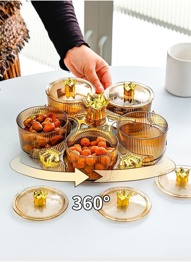 Aikenn - Rotating Fruit Plate 5 Rotating Trays Rotating Snack Tray With Lid 5 Removable Snack Bowls Snack Display Plate Removable Dried Fruit Storage Plate Suitable For Vegetables Candy Nuts Cookies Chips Party（Brown） - Image 1
