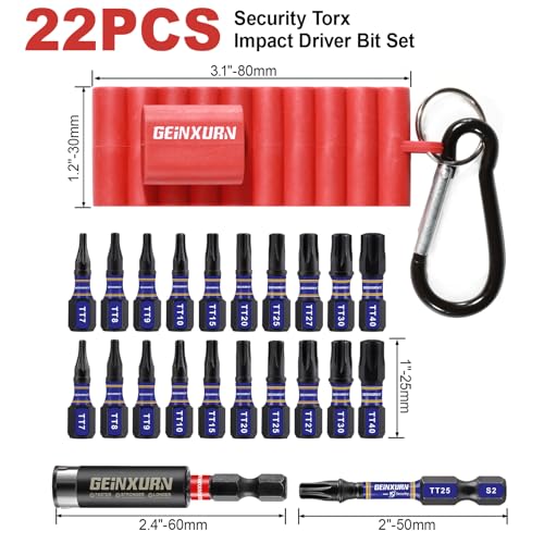Geinxurn Impact Security Torx Screwdriver Bits Set,22 Pcs Magnetic (T7-T40) S2 Steel Multi Hollow Star Insert Power Bit Tips with Bit holder and Storage Organizer - Image 2
