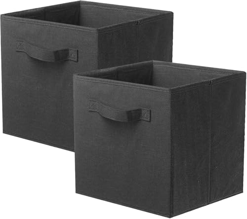 PowerKing Collapsible Storage Cubes with Handles, Fabric Foldable Bins for Closet Shelves, Durable Organization Storage Bins, 10.5'' x 11'' x 10.5'' (Black, 2Pack) - Image 1