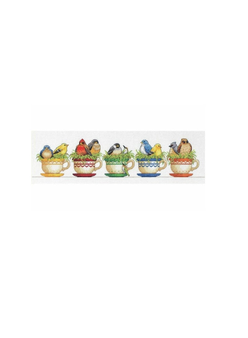 Cross Counted Cross Stitch Kit 19in x 6in Teacup Bird - Image 1