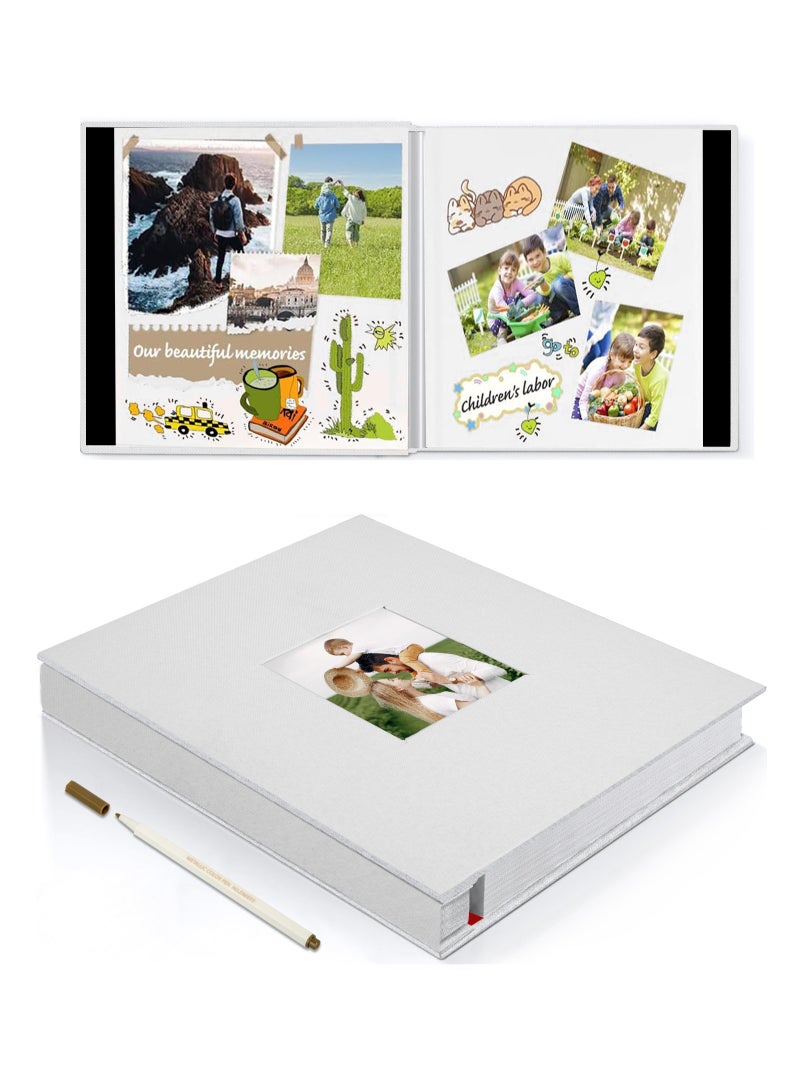 هومار كيت ألبوم صور ذاتي اللصق، 40 صفحة ذاتية اللصق، دفتر ذكريات السفر للذكرى السنوية، ألبوم عائلي مغناطيسي من الكتان الأبيض لأعياد الميلاد والزفاف وهدايا العطلات للتخرج، أبيض - Image 1