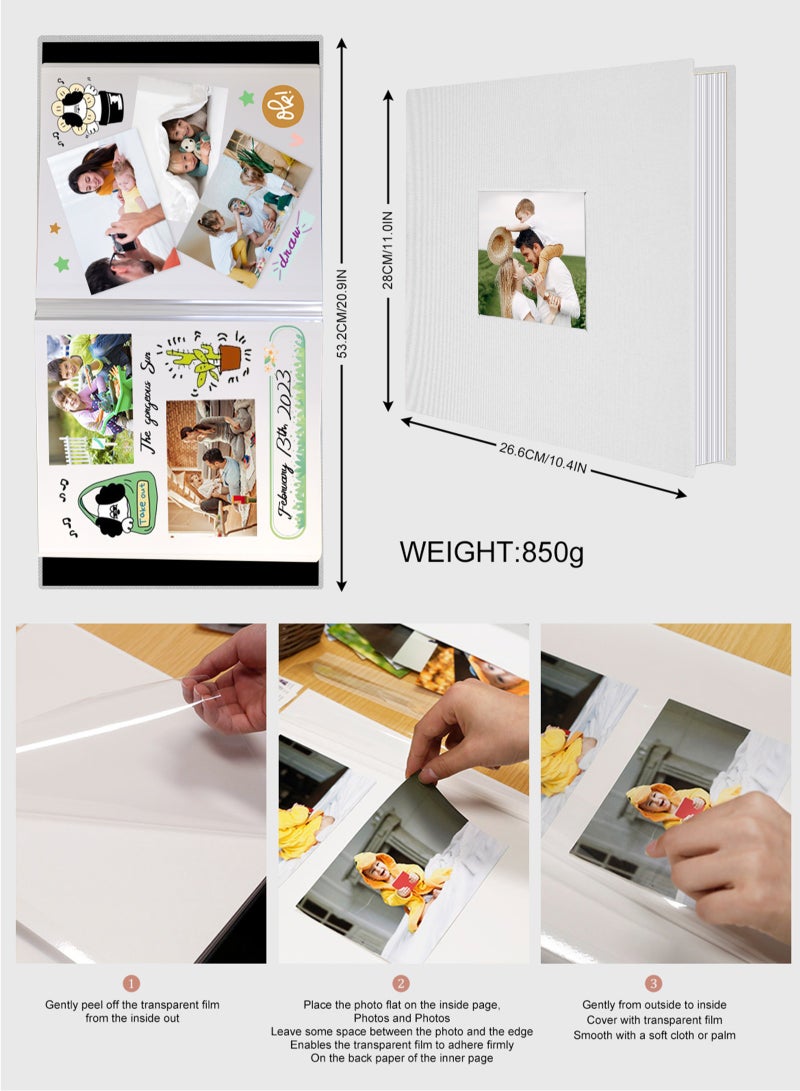هومار كيت ألبوم صور ذاتي اللصق، 40 صفحة ذاتية اللصق، دفتر ذكريات السفر للذكرى السنوية، ألبوم عائلي مغناطيسي من الكتان الأبيض لأعياد الميلاد والزفاف وهدايا العطلات للتخرج، أبيض - Image 3
