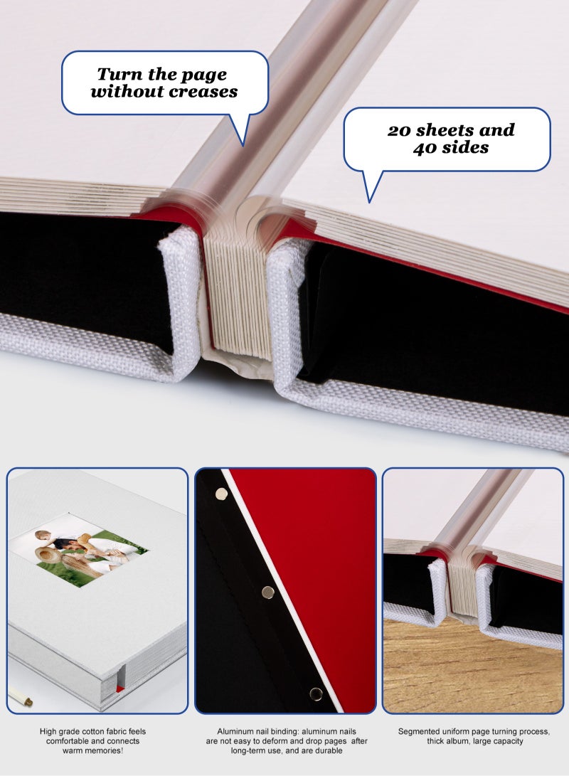 هومار كيت ألبوم صور ذاتي اللصق، 40 صفحة ذاتية اللصق، دفتر ذكريات السفر للذكرى السنوية، ألبوم عائلي مغناطيسي من الكتان الأبيض لأعياد الميلاد والزفاف وهدايا العطلات للتخرج، أبيض - Image 5