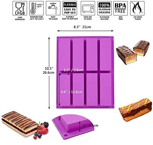 Bamutu Large Rectangle Granola Bar Silicone Mold 2Pcs 8 Cavity Nutrition Cereal Bar Moulds  Energy Bar Make For Muffin Brownie Cornbread Cheesecake Pudding Cake And Soap - Image 2
