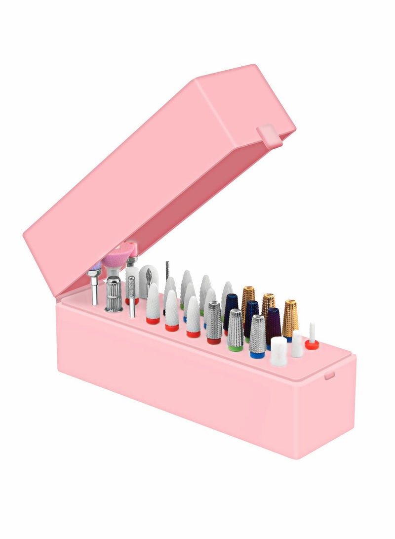 Dustproof Nail Drill Bit Holder with 30 Slots, Pink Acrylic Organizer for Nail Salon Tools (Bits Not Included) - Image 1
