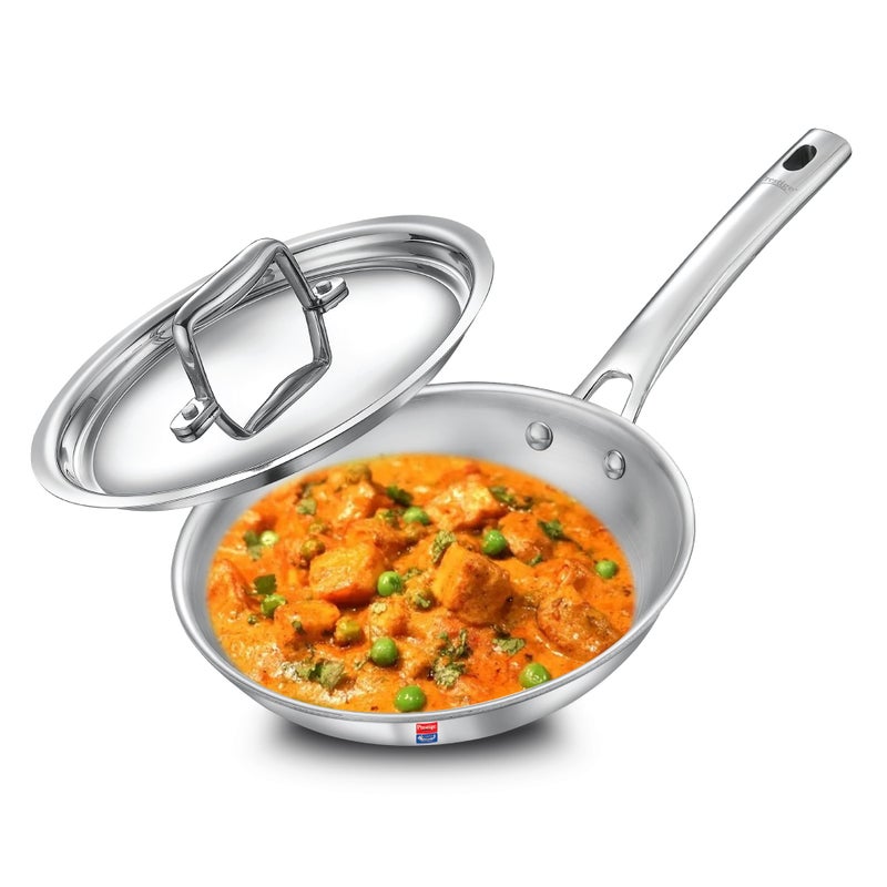 Prestige 24cm/1.7L Tri-Ply Stainless Steel Splendid Fry Pan with Lid|Gas and Induction Compatible|Even Heat Distribution| Thick Gauge Tri-Ply Body|15 Year Warranty - Image 1
