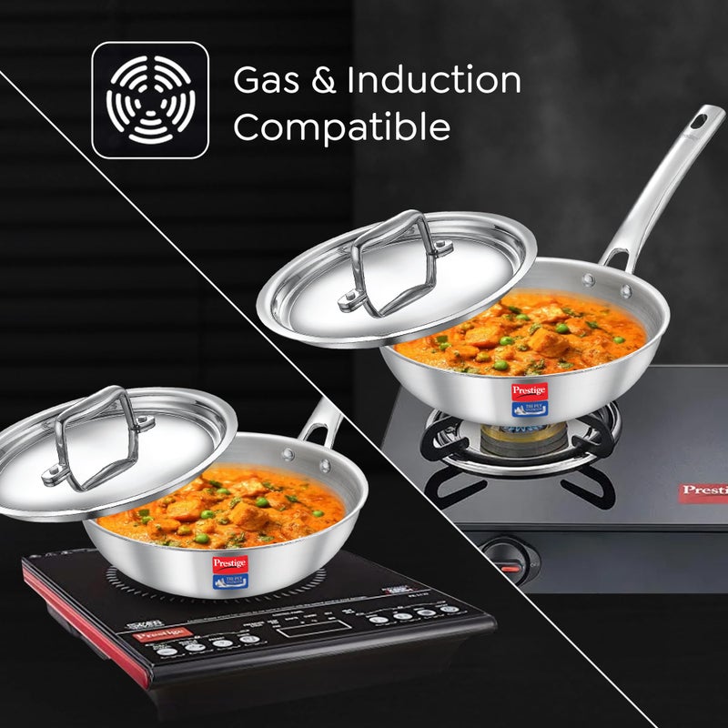 Prestige 24cm/1.7L Tri-Ply Stainless Steel Splendid Fry Pan with Lid|Gas and Induction Compatible|Even Heat Distribution| Thick Gauge Tri-Ply Body|15 Year Warranty - Image 5