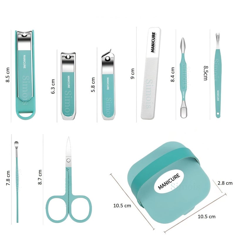 Simois 8 in 1 Nail Clipper Set – Professional Manicure & Pedicure Kit for Men & Women Portable Nail Clippers Set Stainless Steel Fingernail Clippers Personal Grooming Kits, Nail Care Kit Comes with Storage Box, Ideal for Nail Art & Foot Care, Women Portable Nail Clippers Set (Pack of 1, Green) - Image 2