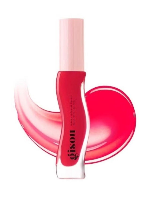 Gisou Honey Infused Lip Oil Strawberry Sorbet - Sheer Pinky Red, Hydrating & Nourishing Lip Treatment (0.27 oz / 8 ml) - Image 1