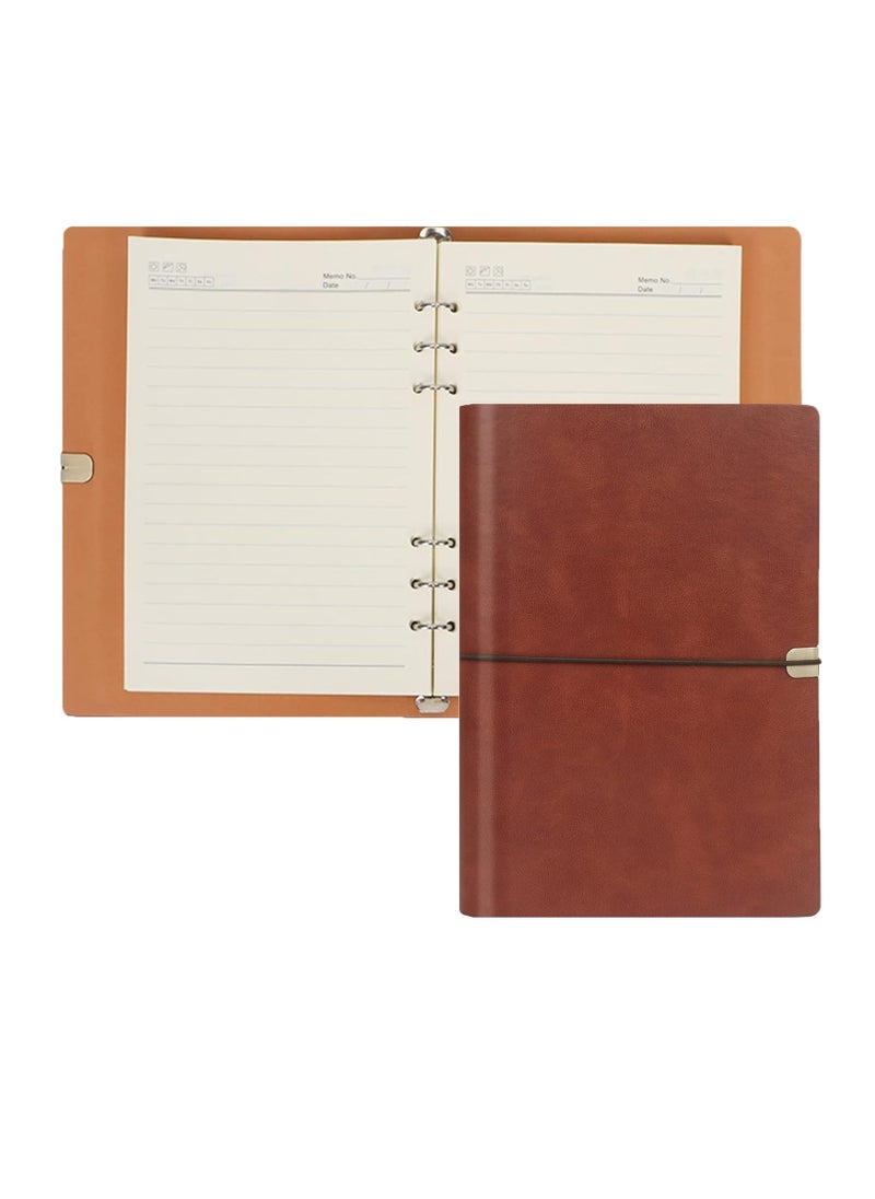 DUNISO Leather A5 Ring Binder Notebook, 6 Ring A5 Notebook Binder With A5 Refill Papers, Travel Binder Journal With Ring Binder, Refillable Journal Writing Notebook Brown (17*23 cm)  - Image 1