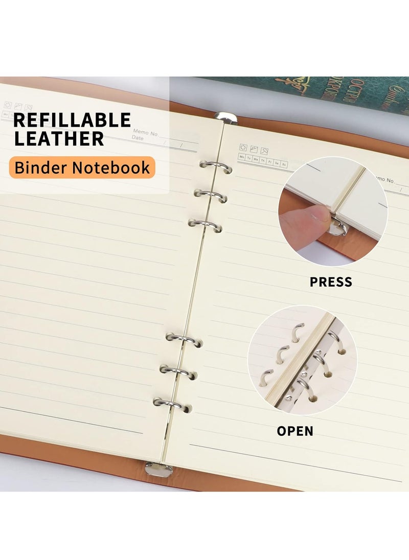 DUNISO Leather A5 Ring Binder Notebook, 6 Ring A5 Notebook Binder With A5 Refill Papers, Travel Binder Journal With Ring Binder, Refillable Journal Writing Notebook Brown (17*23 cm)  - Image 5