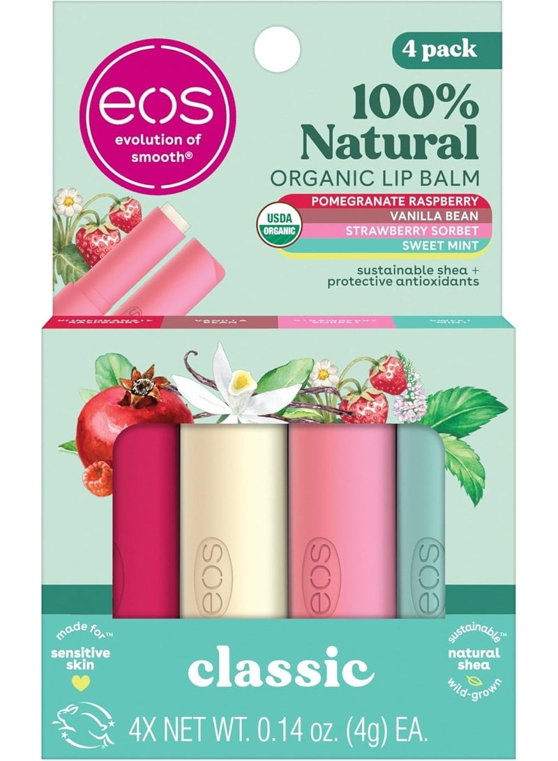 eos 100% Natural & Organic Lip Balm Sticks- Strawberry Sorbet, Vanilla Bean, Sweet Mint & Pomegranate Raspberry, Lip Care Products, 0.14 oz, 4-Pack - Image 1