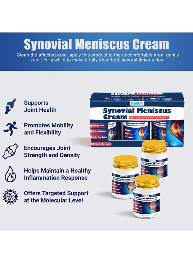 Sumifun 3PCS Synovial Meniscus Cream, Pain Relief Ointment, Meniscus Damage Leg Knee Arthritis Cream, Fast Absorbing Hand And Foot Tenosynovitis Cold Gel, Knee Joint Pain Relief Ointment - 16g*3PC - Image 3