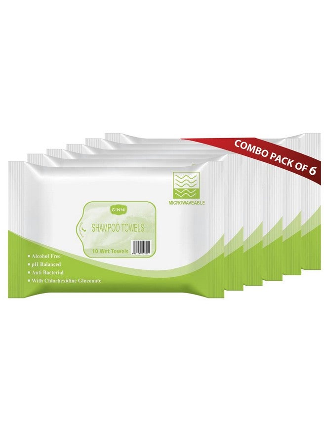 جيني مناشف شامبو جيني | تنظيف الشعر بدون شطف | متوازنة الحموضة، وخالية من الكحول، ومضادة للبكتيريا | مثالية للسفر أو المرضى أو الانتعاش الفوري | 10 مناشف في كل عبوة، عبوة من 6 قطع، 240 مم × 300 مم - Image 1