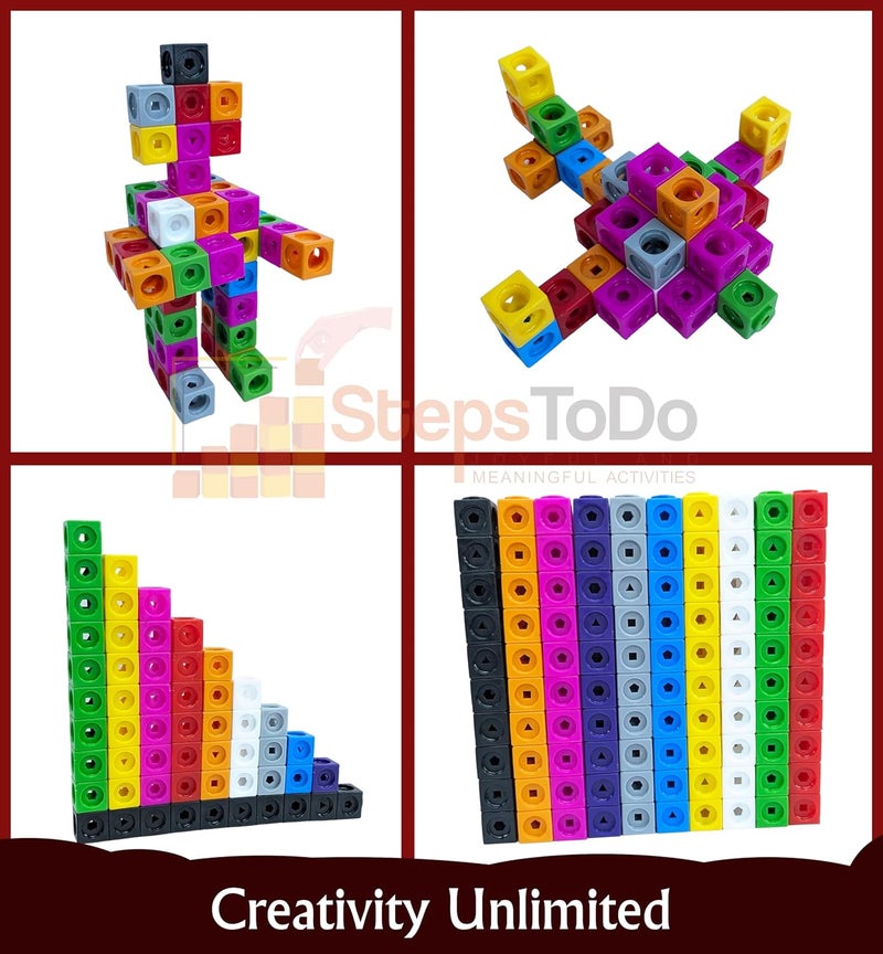 StepsToDo Pack 100 Pieces Maths Cubes in 5 Colours. Math Teaching Aid. 2CM Size. Educational Blocks Interlocking Counting Cubes. Linking Cubes. Snap Cubes. with Activity Booklet For Teen - Image 4
