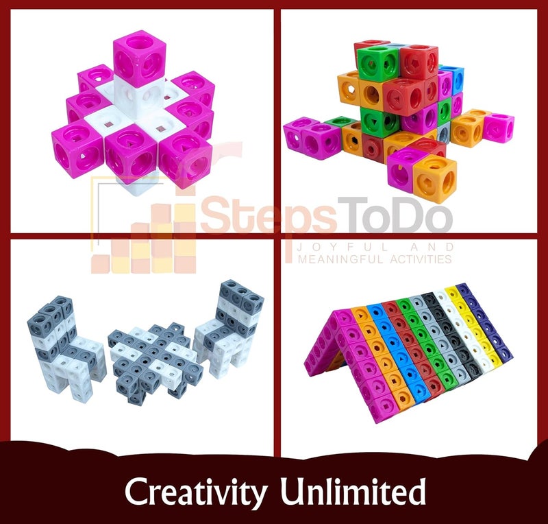 StepsToDo Pack 100 Pieces Maths Cubes in 5 Colours. Math Teaching Aid. 2CM Size. Educational Blocks Interlocking Counting Cubes. Linking Cubes. Snap Cubes. with Activity Booklet For Teen - Image 5