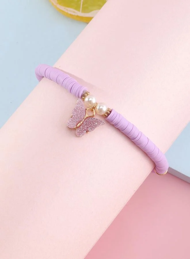 Take Two Girls Purple Sequin Butterfly Charm Beaded Bracelet