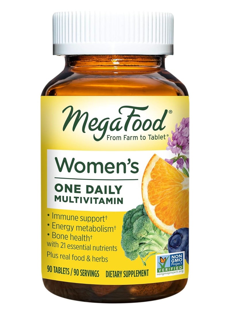 MegaFood - MegaFood Women's One Daily Multivitamin for Women - with Iron, B Complex, Vitamin C, Vitamin D, Biotin and More - Plus Real Food - Immune Support Supplement - Bone Health - Vegetarian - 90 Tabs - Image 1
