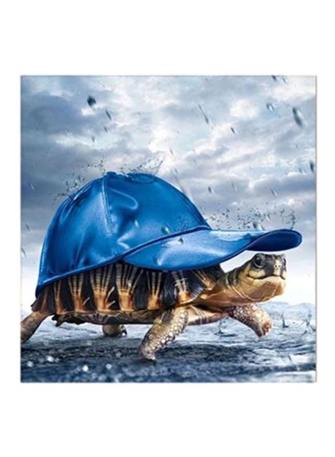 RYN Funny Tortoise Wearing Hat MDF Wall Art Painting Blue/Brown/Beige 30x30centimeter - Image 1