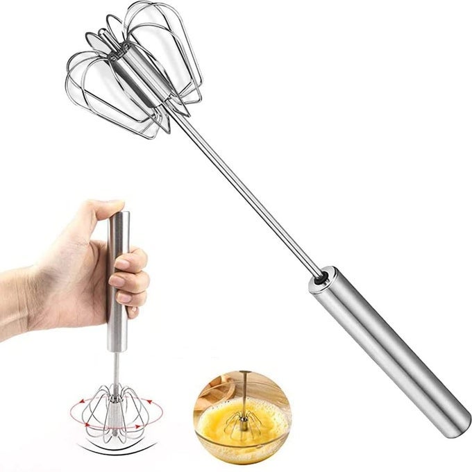 SEMIAUTO EGGS WHISK STAINLESS STEEL EGG BEATER ROTARY WHISK BLENDER HAND PUSH MIXER STIRRER FOR EASY BAKING BLENDING WHISKING BEATING STIRRING