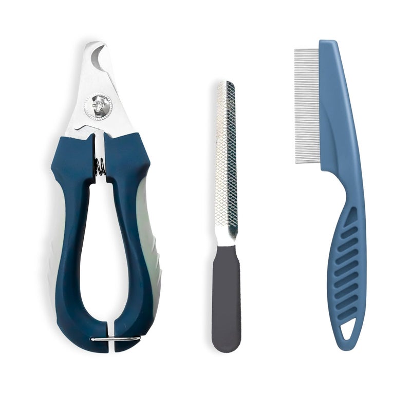 Buraq Pets Professional 2-in-1 Dog Nail Cutter & Flea Comb Set, Nail Trimmer with Filer for Small, Medium & Large Dogs, Puppies, Cats & Kittens, Claw Grooming Tool for Safe & Easy Grooming - Image 1