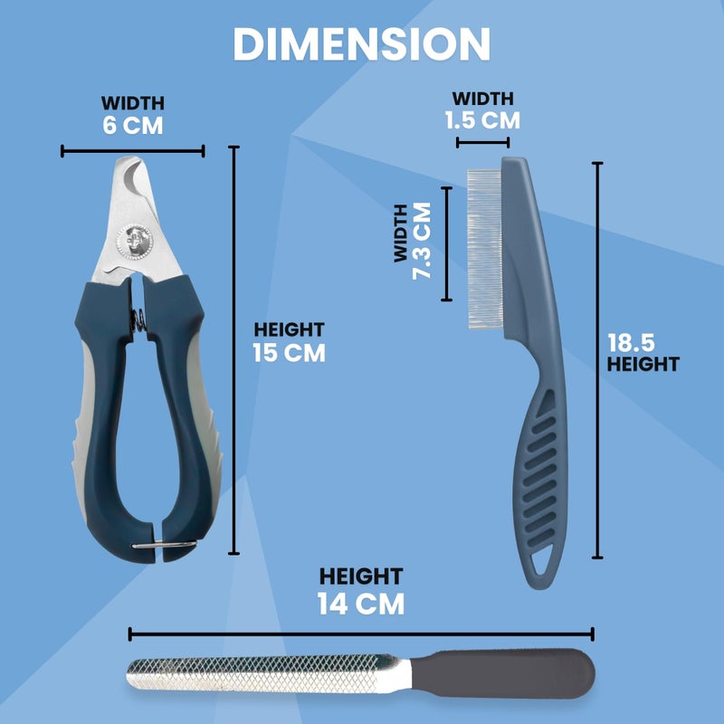 Buraq Pets Professional 2-in-1 Dog Nail Cutter & Flea Comb Set, Nail Trimmer with Filer for Small, Medium & Large Dogs, Puppies, Cats & Kittens, Claw Grooming Tool for Safe & Easy Grooming - Image 2