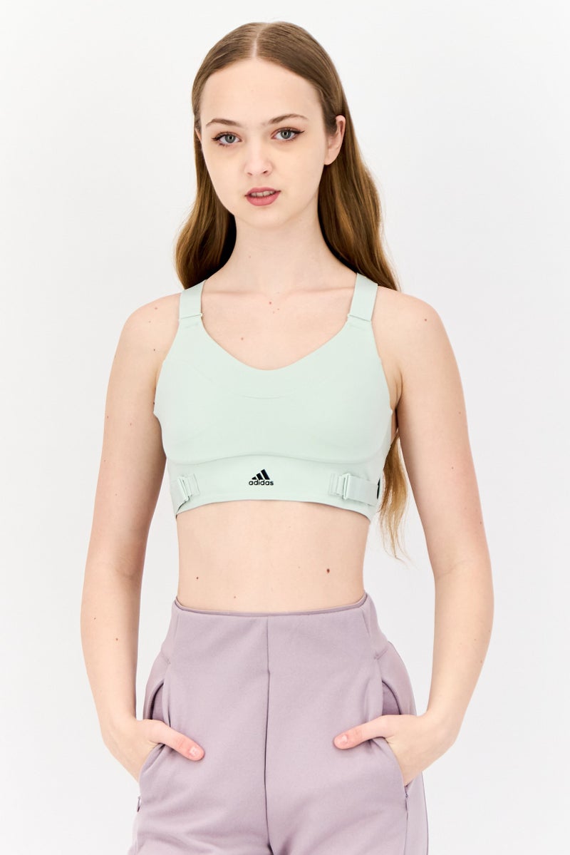 Adidas Women Brand Logo Padded Sports Bra, Sage Green - Image 1