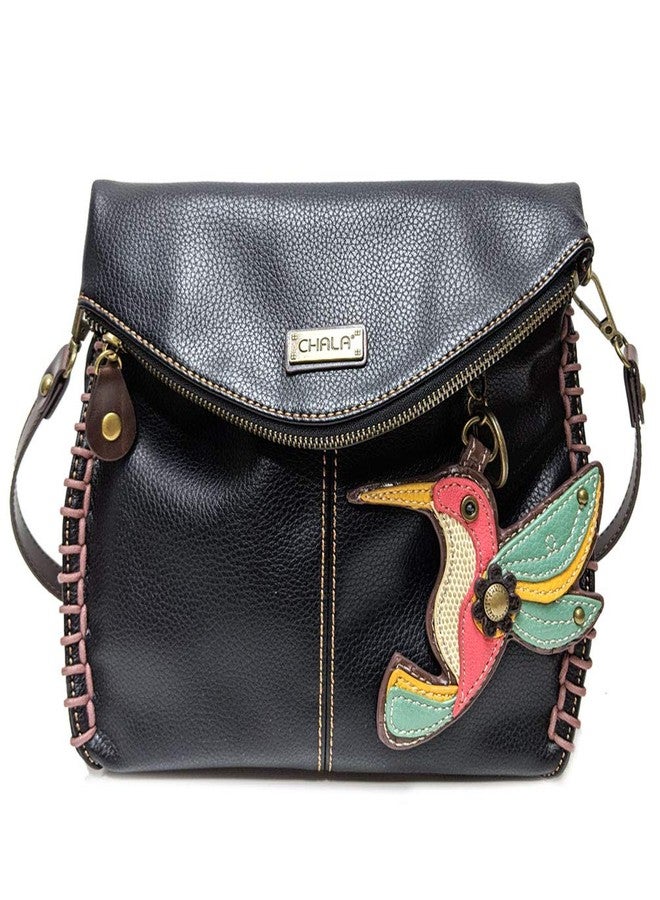 Chala Charming Crossbody Bag Shoulder Handbag With Flap Top and Zipper- Black (HummingBird) - Image 1