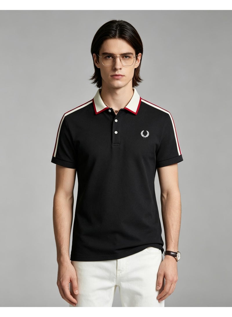 FRED PERRY breathable thin lapel contrast striped short-sleeved POLO shirt T-shirt short-sleeved lapel for men and women - Image 4