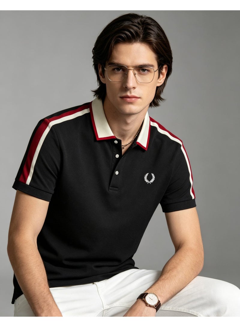 FRED PERRY breathable thin lapel contrast striped short-sleeved POLO shirt T-shirt short-sleeved lapel for men and women - Image 1