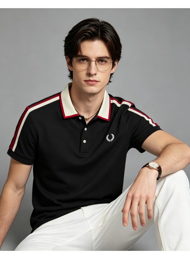 FRED PERRY breathable thin lapel contrast striped short-sleeved POLO shirt T-shirt short-sleeved lapel for men and women - Image 5