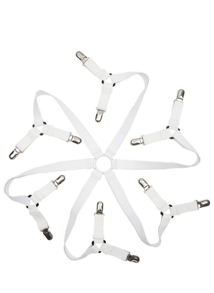 Adjustable Bed Sheet Holder Straps with 6 Way Cross Elastic Bands and Corner Clips, for Bedding Mattress Fasteners