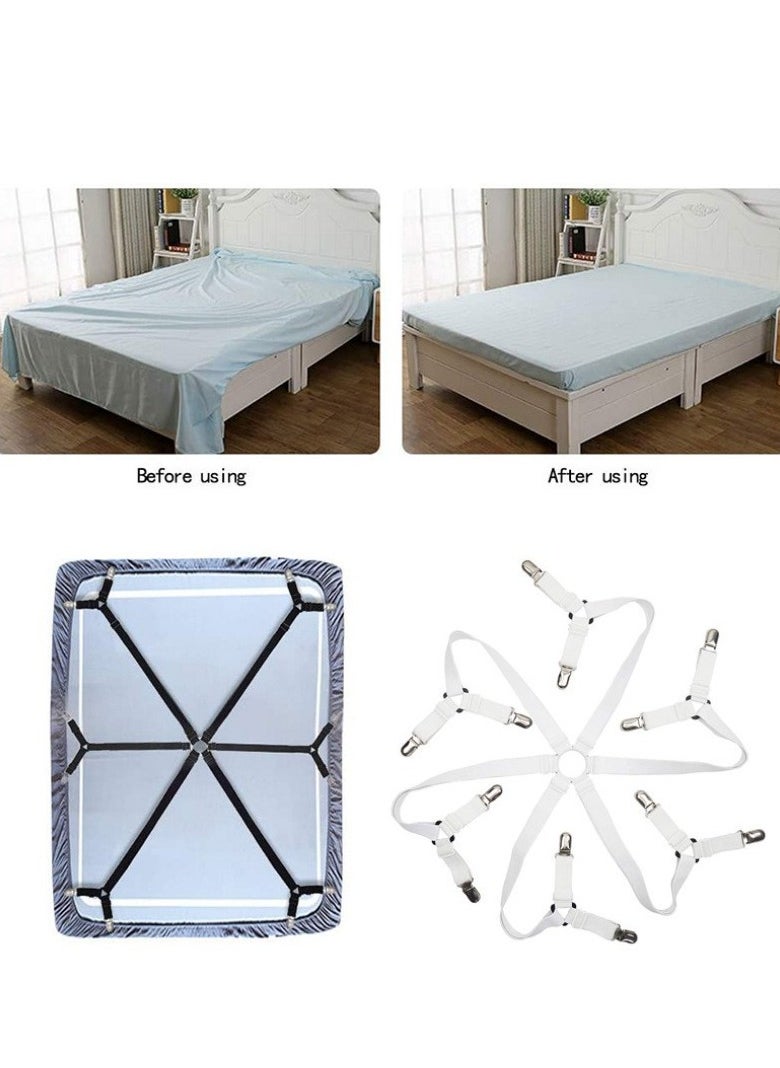 Generic Adjustable Bed Sheet Holder Straps with 6 Way Cross Elastic Bands and Corner Clips, for Bedding Mattress Fasteners  - Image 5