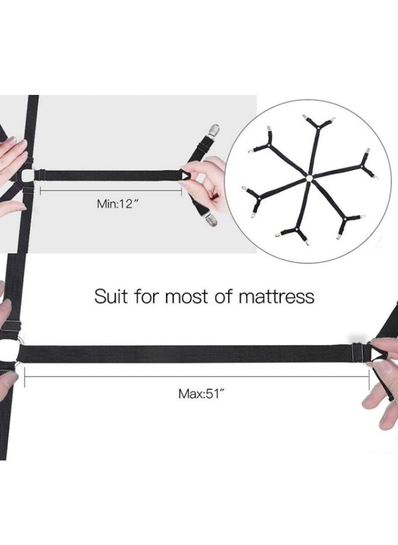 Generic Adjustable Bed Sheet Holder Straps with 6 Way Cross Elastic Bands and Corner Clips, for Bedding Mattress Fasteners  - Image 4