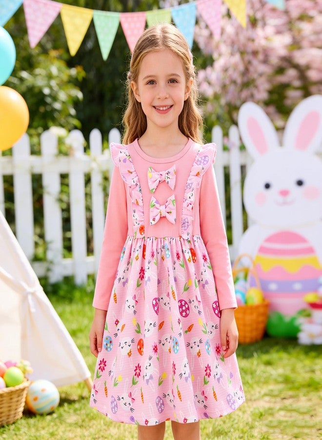 RETSUGO Toddler Girls Easter Dress Kids Easter Eggs Bowknot Pink Clothes Girls Winter Long Sleeve Bunny Outfits Dresses 1-7 Years 1845-4T - Image 2