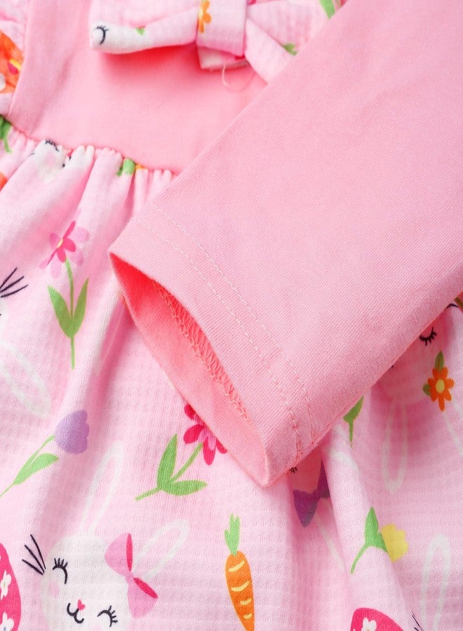 RETSUGO Toddler Girls Easter Dress Kids Easter Eggs Bowknot Pink Clothes Girls Winter Long Sleeve Bunny Outfits Dresses 1-7 Years 1845-4T - Image 5