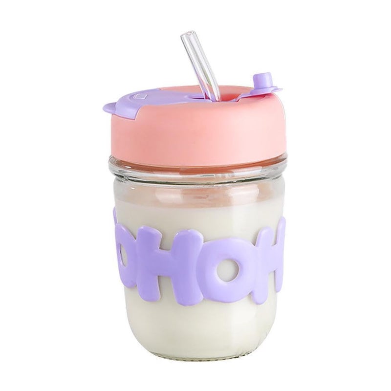 HUNGYAN Glass Tumbler Mug with Lid Silicon SleeveHot and Cold BeveragesTravel Bottle Smoothies Fruit Juice JarSipper Bottle with StrawTea Milk Mug for Women Teen Girls Multicolour - Image 2