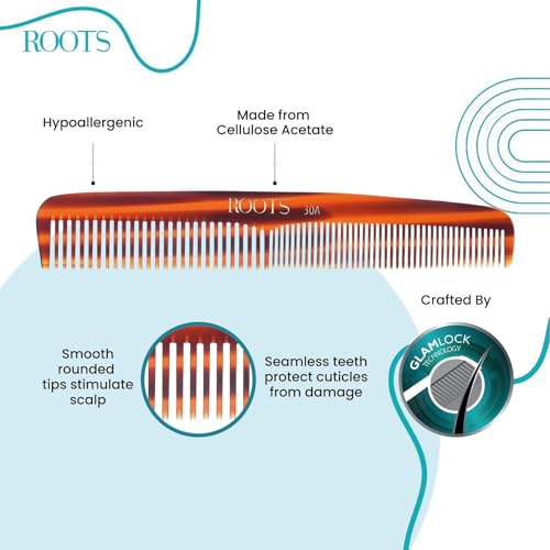 ROOTS Classic Comb | Dual Teeth For Styling & Detangling | Rounded Teeth prevent Hair & Scalp damage | For Women with Straight, Long, Wavy Hair | Wet & Dry use | Length - 6 Inch | Model No - 30A - Image 2