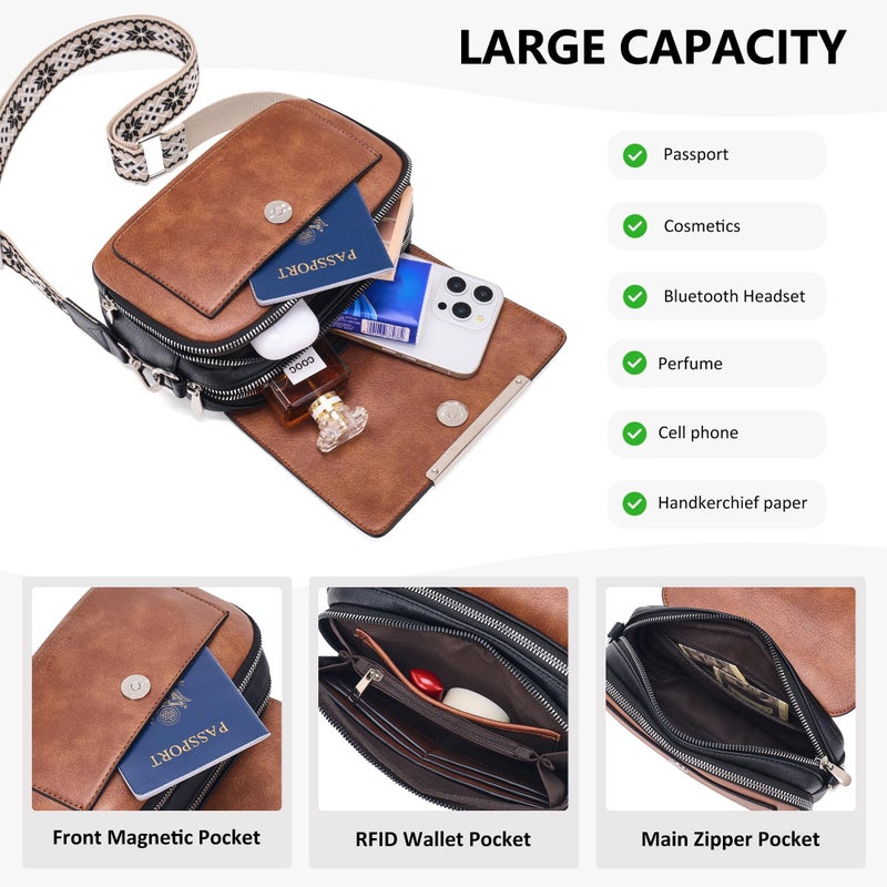 Roulens Crossbody Bags for Women Small Crossbody Wallet Purses with 6 Card Slots, Leather Shoulder Handbags, Perfect for Daily Use/Travel - Image 4