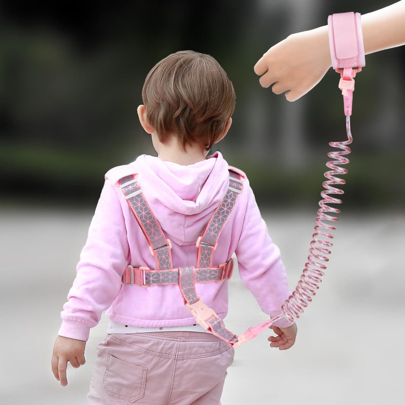 bearcouple Toddler Leash Harness Backpack 4-in-1, Anti Lost Wrist Link & Safety Strap for Kids Boys Girls, Reflective Adjustable Baby Walking Belt for Park Zoo Travel, Child Cute Reins (Pink) - Image 2