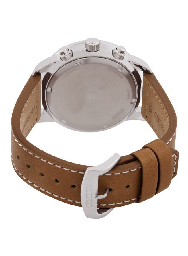 CITIZEN Eco-Drive Chronograph Men’s Watch CA0880-15X, 44 mm Cream Dial, Stainless Steel Case, Brown Leather Strap, 100 m WR - Image 3
