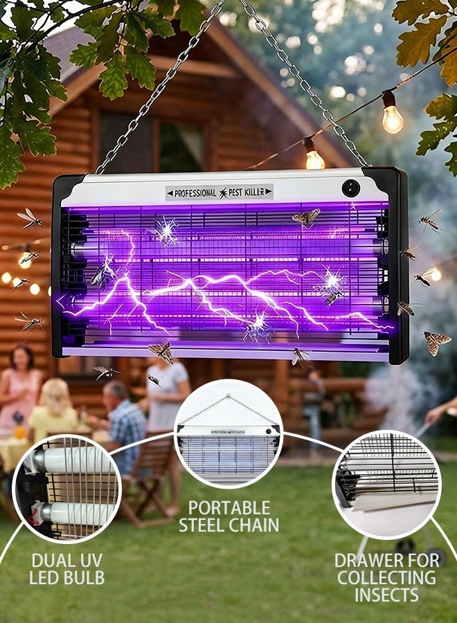 Yaqeen Mosquito Killer Lamp 30W UV Bug Zapper Dual Tube High Efficiency, Electric Insect Trap with Safety Grid One Touch Control Stable Light Output, Indoor Outdoor Fly Trap with Hanging Chain No Installation Required Durable Design - Image 2