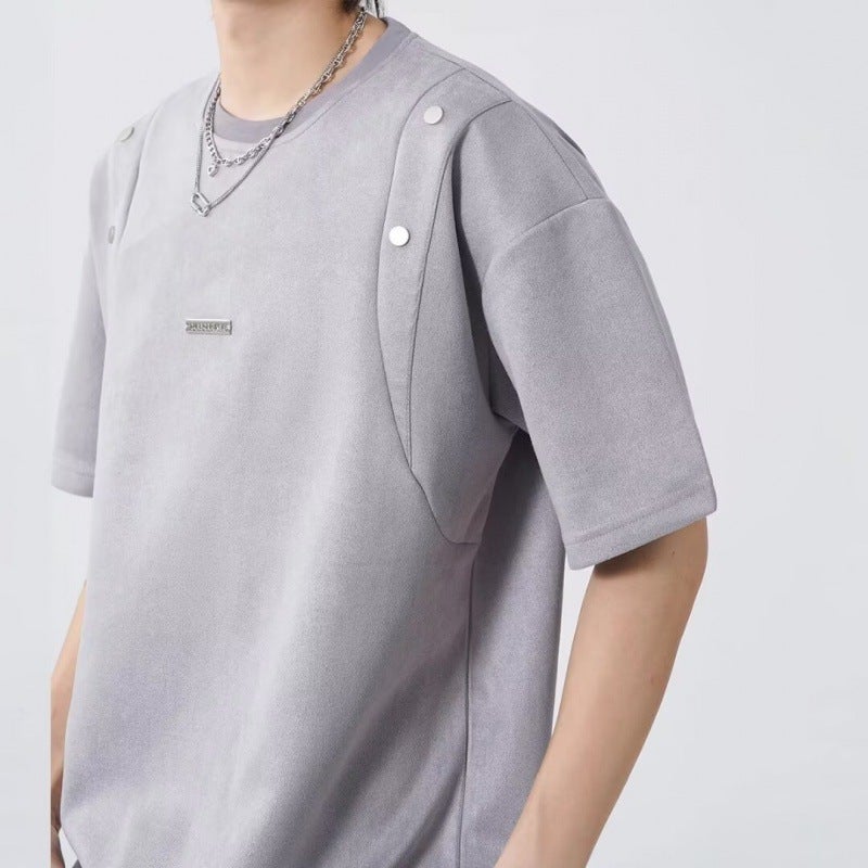 American Suede Stitching Short-Sleeved T-Shirt Men'S Summer Loose Fashioned Brand High Street High-End Shape Casual Couple Half-Sleeved - Image 4