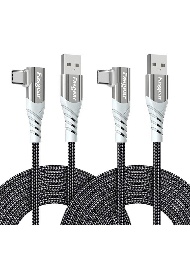 Fasgear 10ft USB C to USB A Cable 2 Pack Long 3A Fast Charging Type C Charger Cord Braided Right Angle Data Sync Compatible for PS5 Controller/Sam-Sung A34/Galaxy S23 Note 10/Moto G/TCL 30 SE - Image 1
