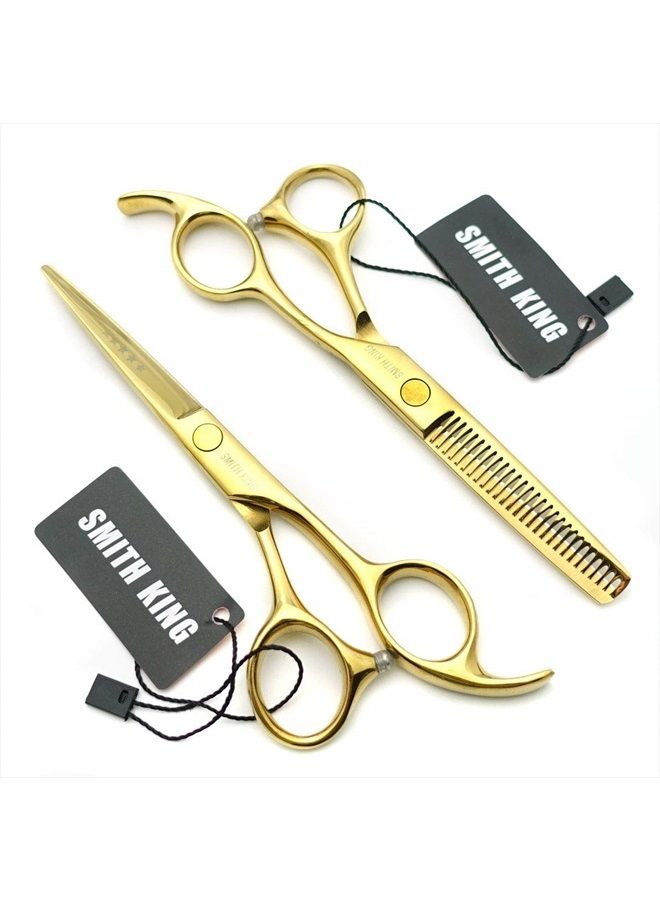 Smithking 5.5 Inches Hair Cutting Scissors Set with Razor Combs Lether Scissors Case,Hair Cutting Shears Hair Thinning Shears for Personal and Professional (Gold) - Image 3