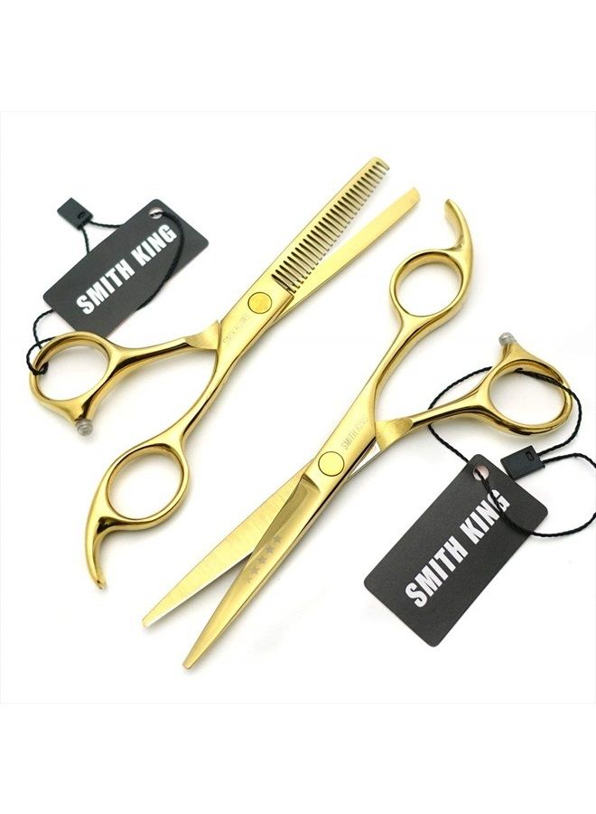 Smithking 5.5 Inches Hair Cutting Scissors Set with Razor Combs Lether Scissors Case,Hair Cutting Shears Hair Thinning Shears for Personal and Professional (Gold) - Image 4