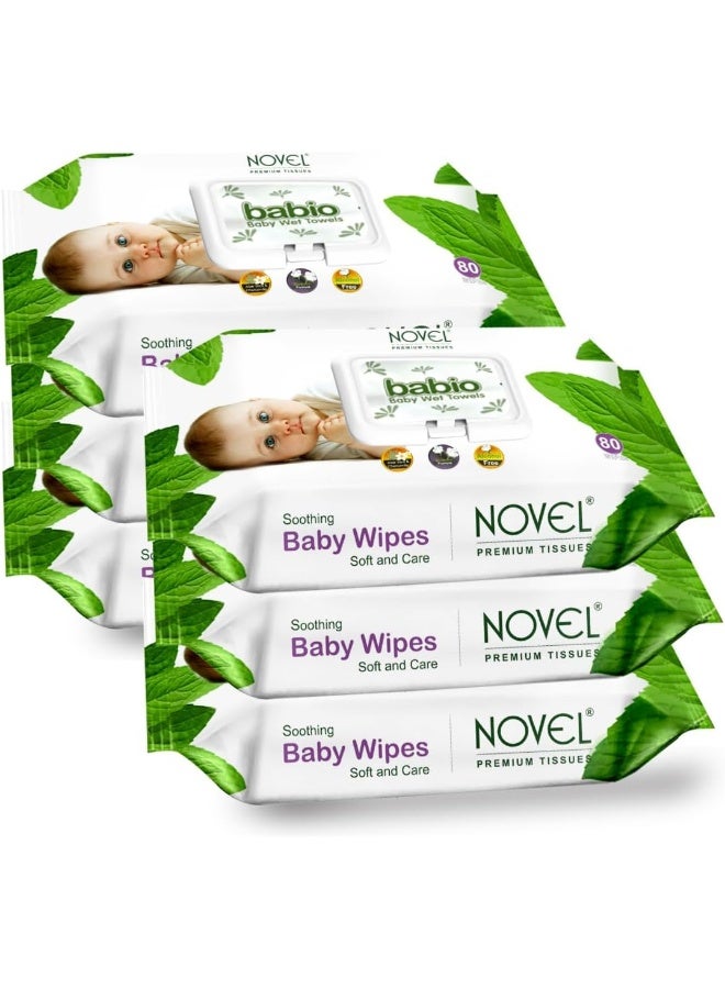 NOVEL Baby Wet Wipes/Pack With Lid (Pack of 6-80 Sheet) - Image 1