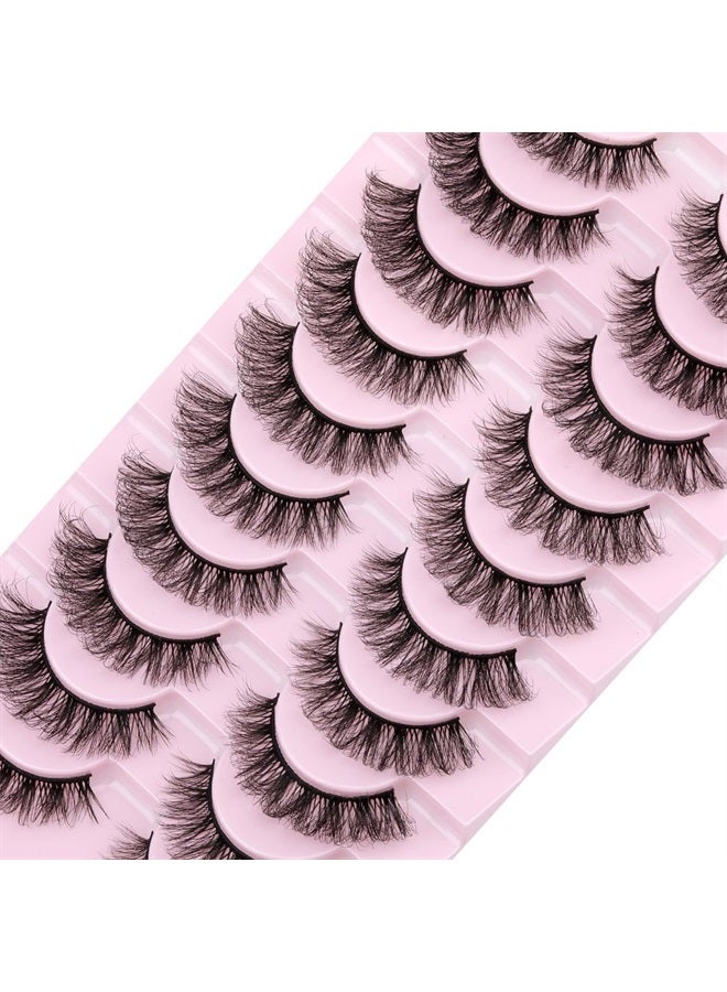 wiwoseo Eyelashes Cat Eyes Lashes D Curly Lashes Strip Natural Volume Wispy Fluffy Curly Faux Mink Lashes 17MM False Eyelashes 10 Pairs Pack - Image 1