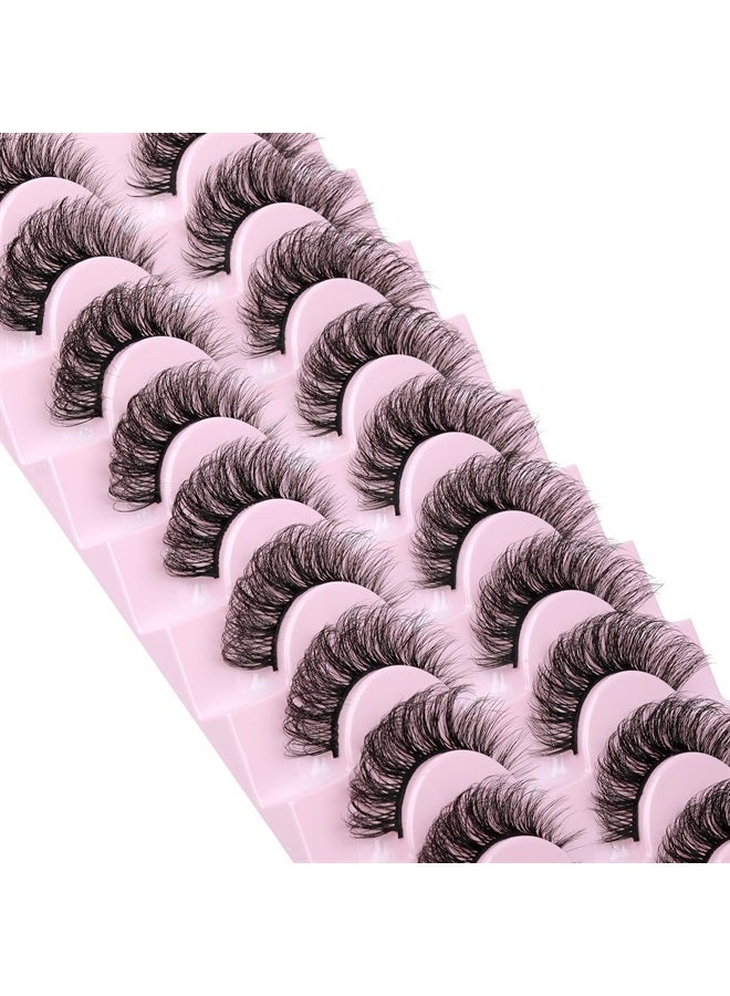 wiwoseo Eyelashes Cat Eyes Lashes D Curly Lashes Strip Natural Volume Wispy Fluffy Curly Faux Mink Lashes 17MM False Eyelashes 10 Pairs Pack - Image 2