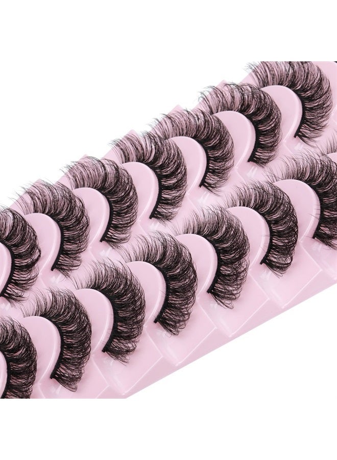 wiwoseo Eyelashes Cat Eyes Lashes D Curly Lashes Strip Natural Volume Wispy Fluffy Curly Faux Mink Lashes 17MM False Eyelashes 10 Pairs Pack - Image 4